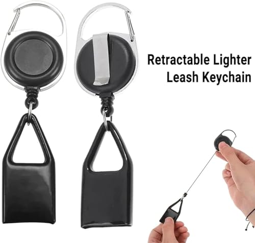 Retractable Lighter Clip Set - 2 Black Belt Leashes for Outdoor