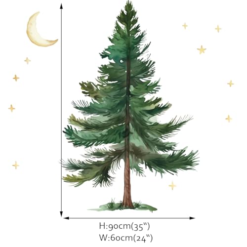 Runtoo Pine Tree Wall Art Decal Peel and Stick Christmas Woodland Mountain Tree Wall Stickers for Nursery Bedroom Living Room Wall Decor