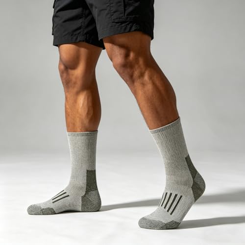 SOX TOWN Merino Wool Socks for Men Heavy Cushion Crew Outdoor Hiking 2 Pairs Large Mixcolor1