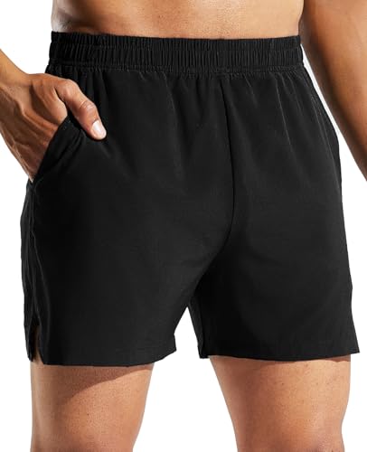 MIER Men's 5-Inch Black Running Shorts Dry Fit Lightweight Athletic Gym Workout