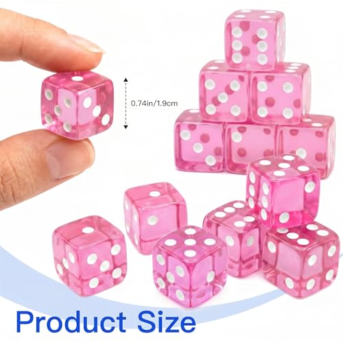 12 Piece Pink Translucent D6 Dice Set - Casino & Table Games