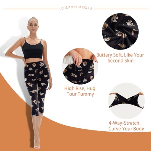 High Waisted Leggings for Women - Tummy Control Yoga Pants with Pockets - Puppy Print