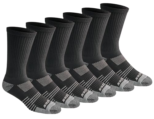 Dickies Men's HYDRO-COOL Moisture Control Crew Socks - Large Black, 6 Pairs