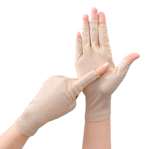 Cotton Fingerless Driving Gloves for UV Protection - Beige