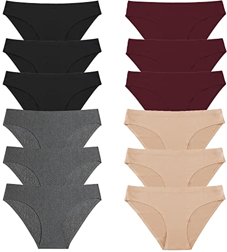FINETOO 12-Pack Women's Seamless Cheeky Underwear No Show Bikini Briefs XS-XL Multicolor