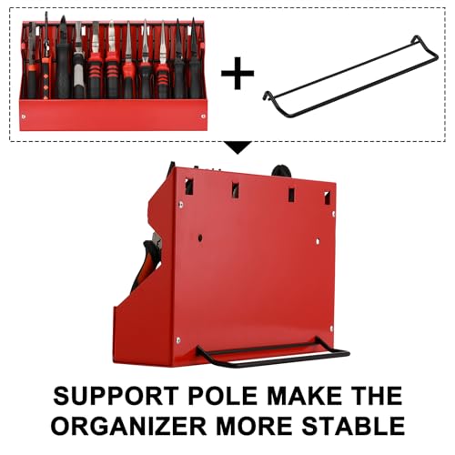 Mayouko 11 Slots Pliers Rack Organizer Holder, For Standard & Wide Pliers, All Steel, Fits in Toolbox Drawer, Chest, Pegboard, Tilt Feature, 11 Slots x 0.92"
