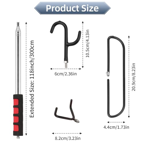 Ebrima 10ft Extendable Disc Golf Retriever with 3 Hooks - Stainless Steel Water & Tree Disc Grabber
