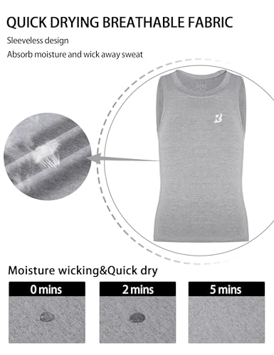 Boys Compression Tank Top - Quick Dry Athletic Base Layer - Light Gray Large