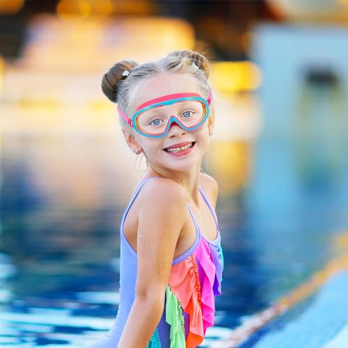 RUIGAO 1PK Pink Fish Toddler Swim Goggles with Nose Cover & Anti-Fog Mask