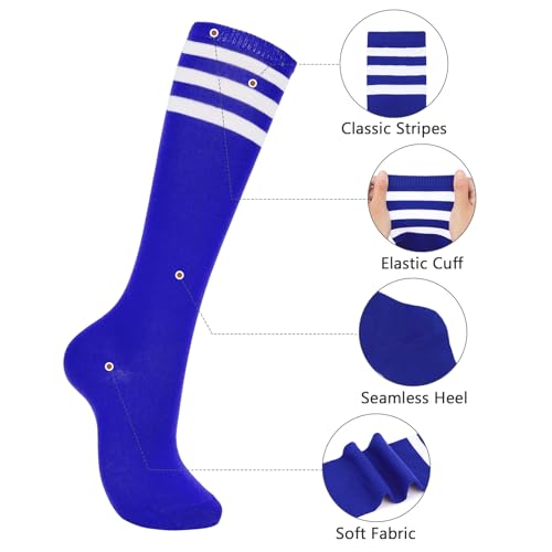 Knee High Striped Socks - Casual Athletic Tube Socks 2 Pack - Blue & White