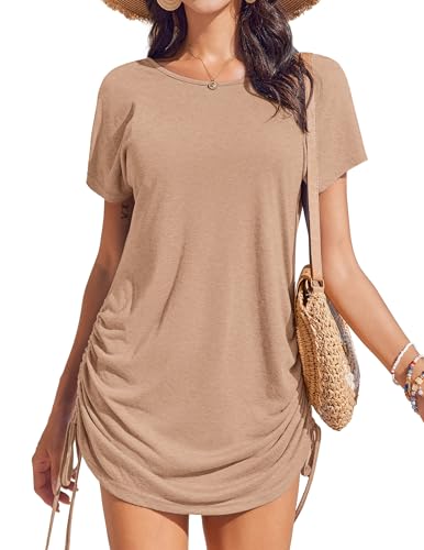 Bikini Swimsuit Cover Up Dress for Women - Casual Loose Beach Shirt, XX-Large Khaki