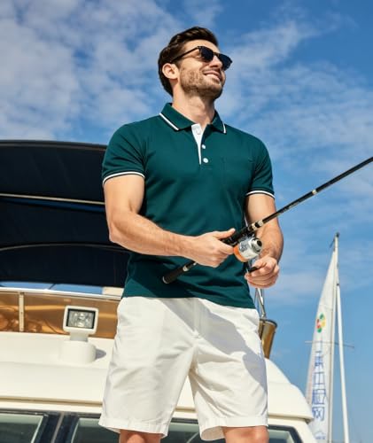 ZITY Men's Polo Shirt with Pocket, Moisture-Wicking Collared Golf Top, XL Dark Teal Blue