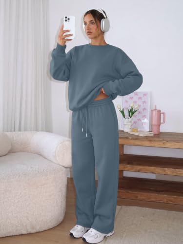 Trendy Queen Womens 2-Piece Greyblue Sweatsuit Set Small Fall Lounge Outfit