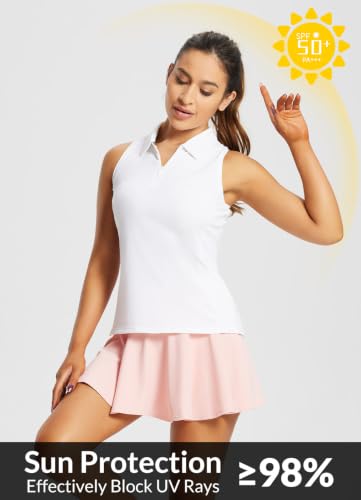 Baleaf Women's Sleeveless Golf Polo Shirt Racerback with Zipper Collar - Small White