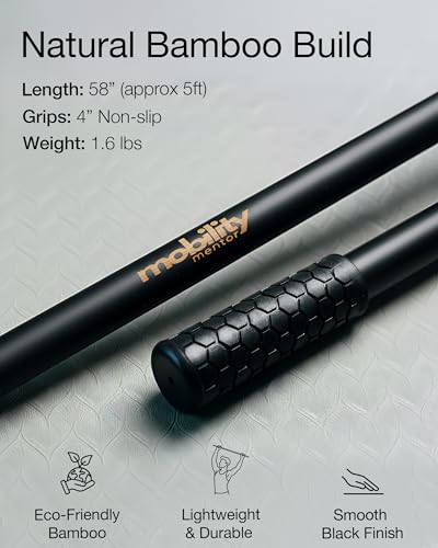 5ft Bamboo Yoga Stick for Mobility & Flexibility - Abyss Black