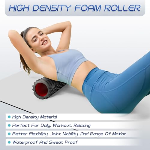 Krightlink Black 18-Inch 2-in-1 Foam Roller Set for Deep Muscle Massage