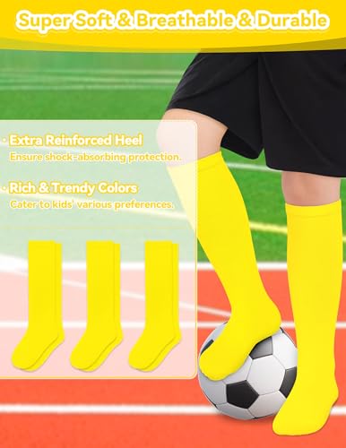 Kids Soccer Socks - Toddler Baseball Socks for Ages 3-6 Years - Pure Yellow
