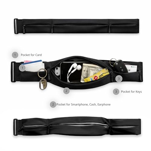 Heliosea Water-Resistant Running Belt for Men & Women Small Black Fanny Pack with 3 Zipper Pockets