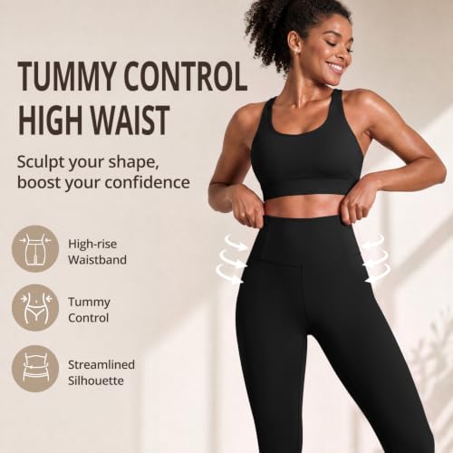 Hmuuo 3 Pack High Waist Tummy Control Yoga Leggings for Women - Large-X-Large, Black
