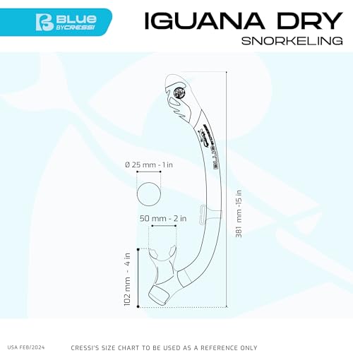 Cressi Iguana Dry Youth Snorkel Ice Cyan/Blue Navy – Dry Top, Splash Guard, Top Valve & Silicone Mouthpiece for Ages 5–15