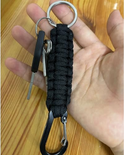 Heavy Duty Paracord Keychain with Carabiner - Black & Army Green