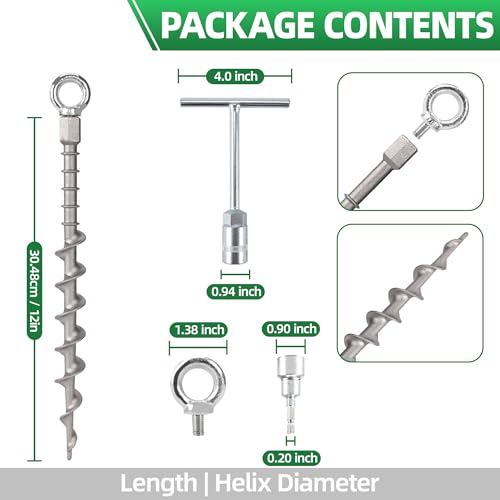 12 Pcs 12" Heavy Duty Aluminum Ground Anchors - Screw-In Tent Stakes with Drill Adapter