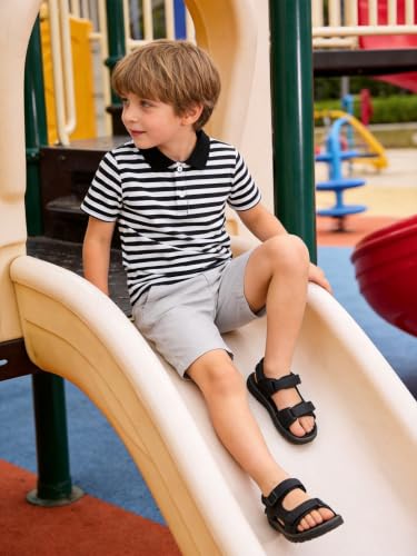 Boys Striped Polo T-Shirt - Short Sleeve, 5-6 Years, Black