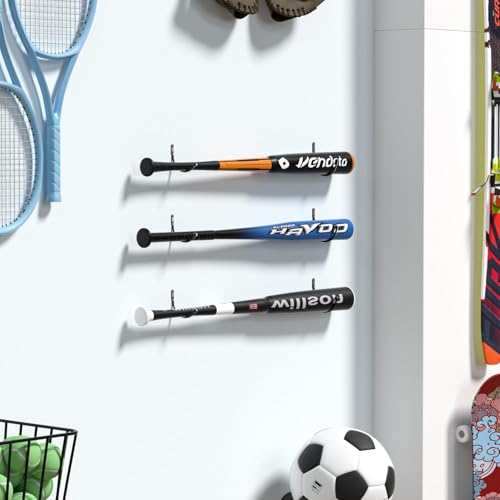 Baseball Bat Holder Wall Mount - 2 Pack Black Display Rack