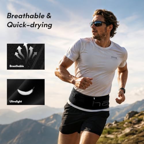 No-Bounce Hydration Running Belt - Black, Medium | 500ml Flask, Zip Pocket
