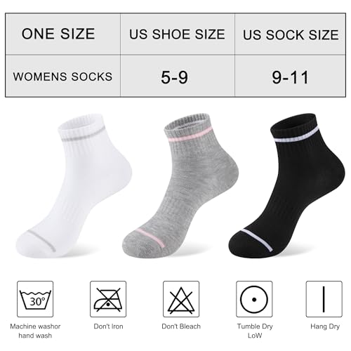 Heatuff Women's Ankle Quarter Socks 9 Pairs - Black, White, Grey | Thin Casual Athletic Gym Crew Socks