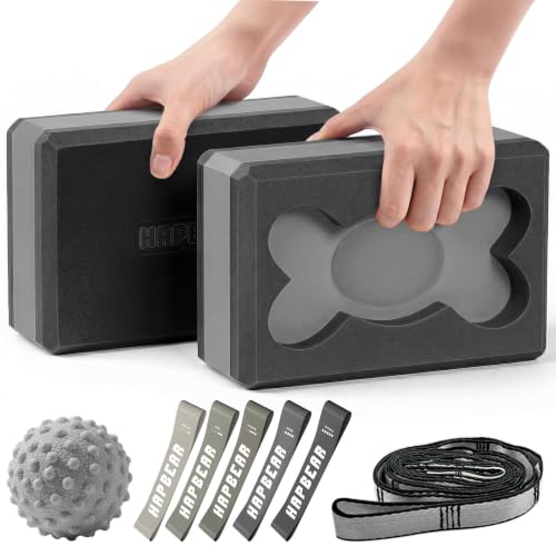 Yoga Blocks 2-Pack - 9x6x3in Non-Slip EVA Foam - Black/Gray