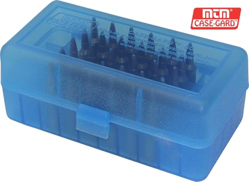 50-Round Rifle Ammo Box, Flip-Top Storage Case for WSSM & S&W - Clear Blue