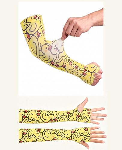 Cooling Arm Sleeves for Men & Women - Funny Duck Print, Thumb Holes