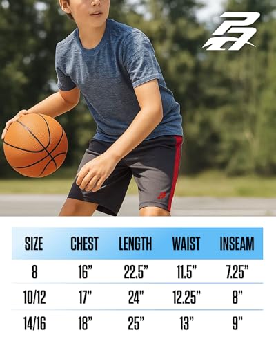 Boys Athletic Shorts - 2 Pack Quick Dry Basketball Gym Shorts with Pockets - Navy Neon/Black Red