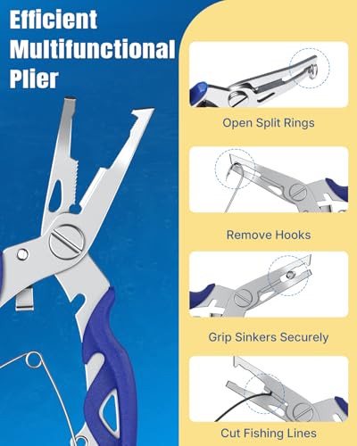 250 Pcs Split Rings and Pliers Kit for Fishing - Blue