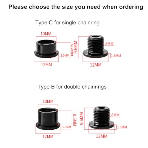 Bike Chainring Bolts - Pack of 5 Type C for Single Chainring - Aluminum