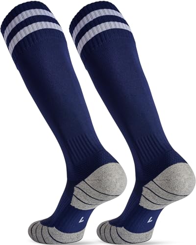 CWVLC Men's & Women's Knee High Soccer Socks Small Navy Blue - Cotton & Moisture-Wicking