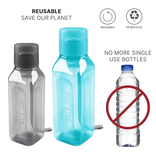Bulk Water Bottle Set - 10oz & 17oz Square Reusable Bottles - Black/Blue