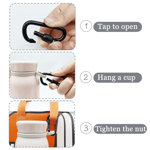 D-Shape Carabiner Clasp 8 Pack - Black Mini Keychain Clip