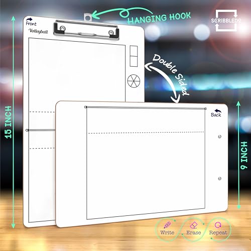 Volleyball Dry Erase Coaching Clipboard - 15x9 Double Sided