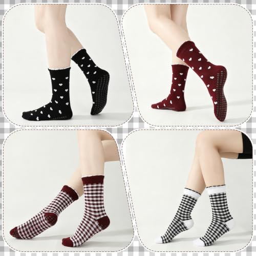 Cute Ruffle Pilates Grip Socks - Solid Heart Gingham Series