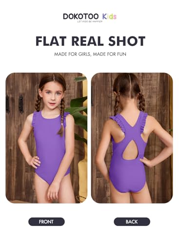 Purple 12-13 Years Girls Swimsuit with Ruffle Sleeveless One-Piece Summer Bathing Suit