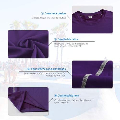 Men's Short Sleeve Compression Shirt - Athletic Base Layer - Medium, Purple