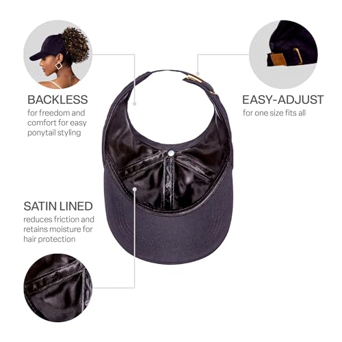 Satin-Lined Backless Baseball Cap - Hair Protection Hat - Black