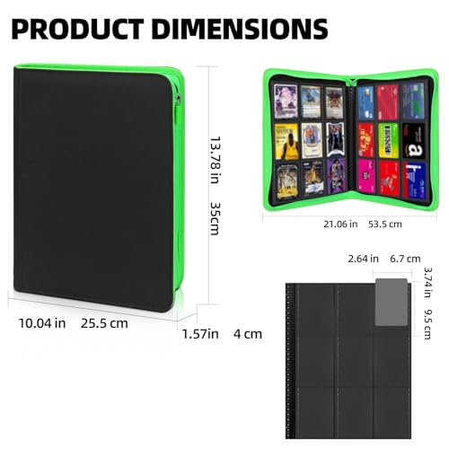 FootJKYX Black Fluorescent Green Light Trading Card Storage Album 9-Pocket, 360 Card Capacity