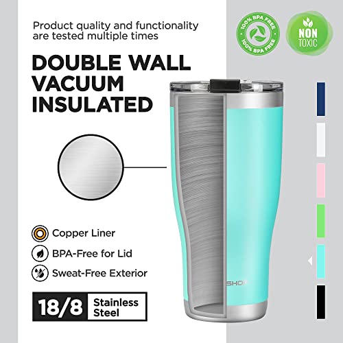 HAUSHOF 30 oz Lake Blue Stainless Steel Vacuum Insulated Travel Mug - Double Wall Coffee Tumbler with Lid