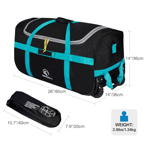 REDCAMP 85L Black Foldable Wheeled Duffel Bag - Small Travel Luggage