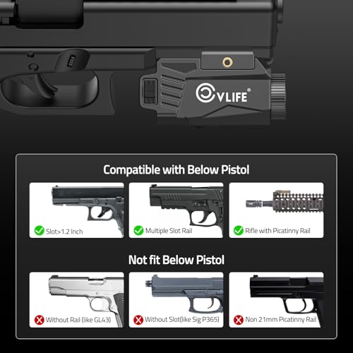 CVLIFE 600 Lumens Pistol Light Laser Combo - Rechargeable Slide Rail Gun Light Compatible with Glock and Picatinny Rail. Tactical Pistol Flashlight with Green Laser for Home Defense