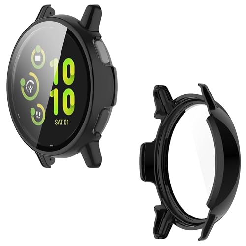 Hard PC Case & Tempered Glass Screen Protector for Garmin Vivoactive 5 - Black/Black