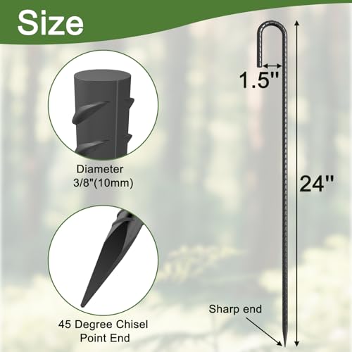 OK5STAR 24 Inch Heavy Duty Rebar Stakes Black 16 Pack - Commercial Grade Ground Anchors for High Wind & Large Structures